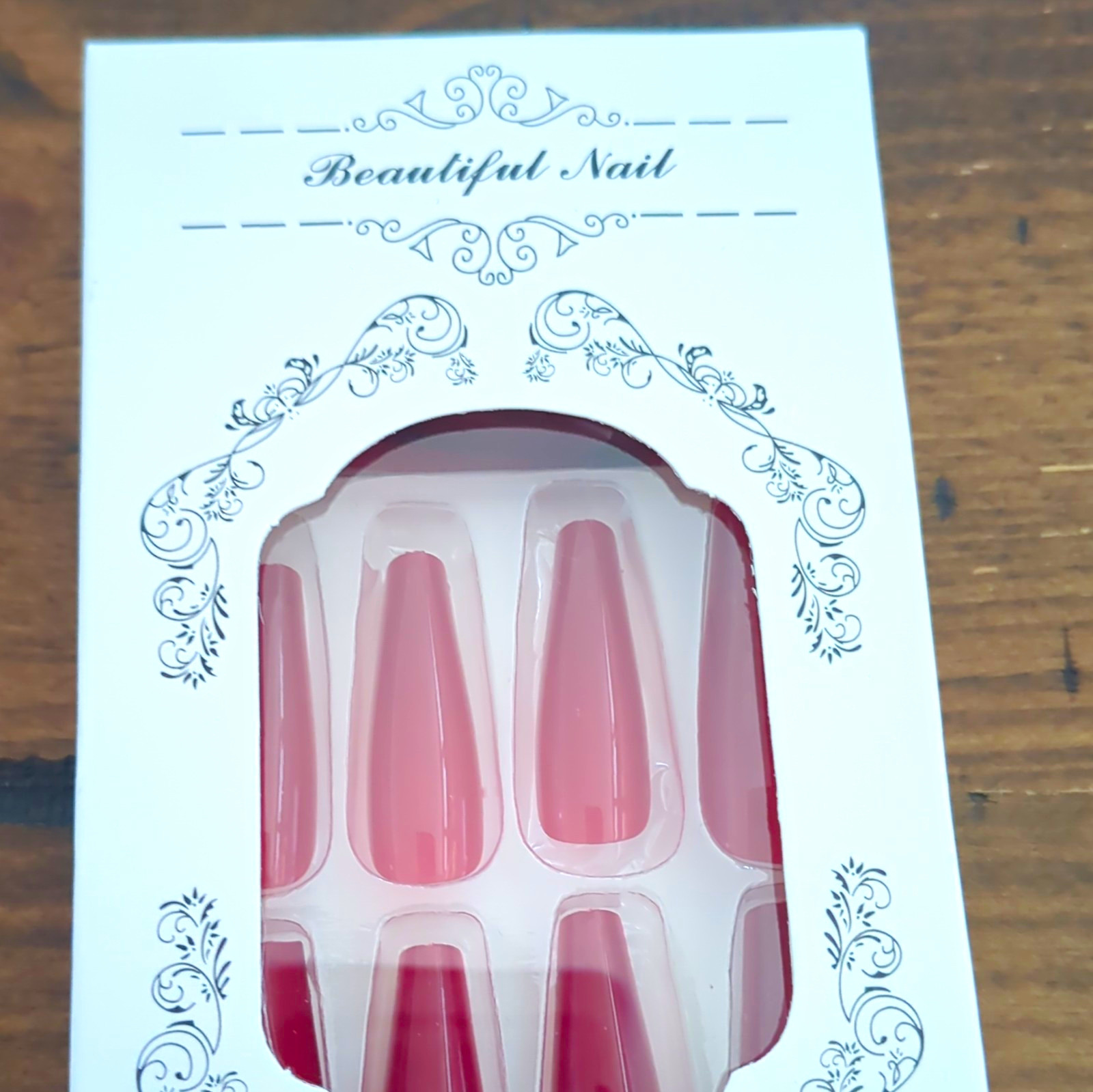 Beautiful Nail Press-On Nails Pink Shiny Long Coffin Full Cover Set
