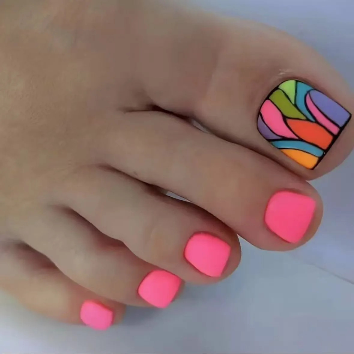 French White Edge False Toe Nails Simple Wearable Removable Press On Toenails 24