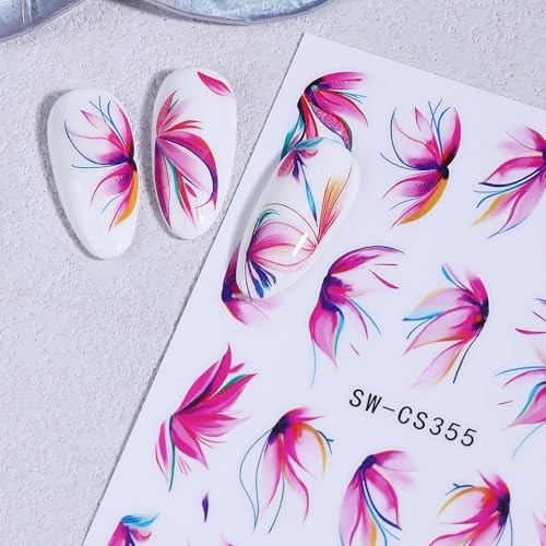 6 Sheets Flower Nail Art Stickers Spring Summer Nail Decals 3D Self Style-4