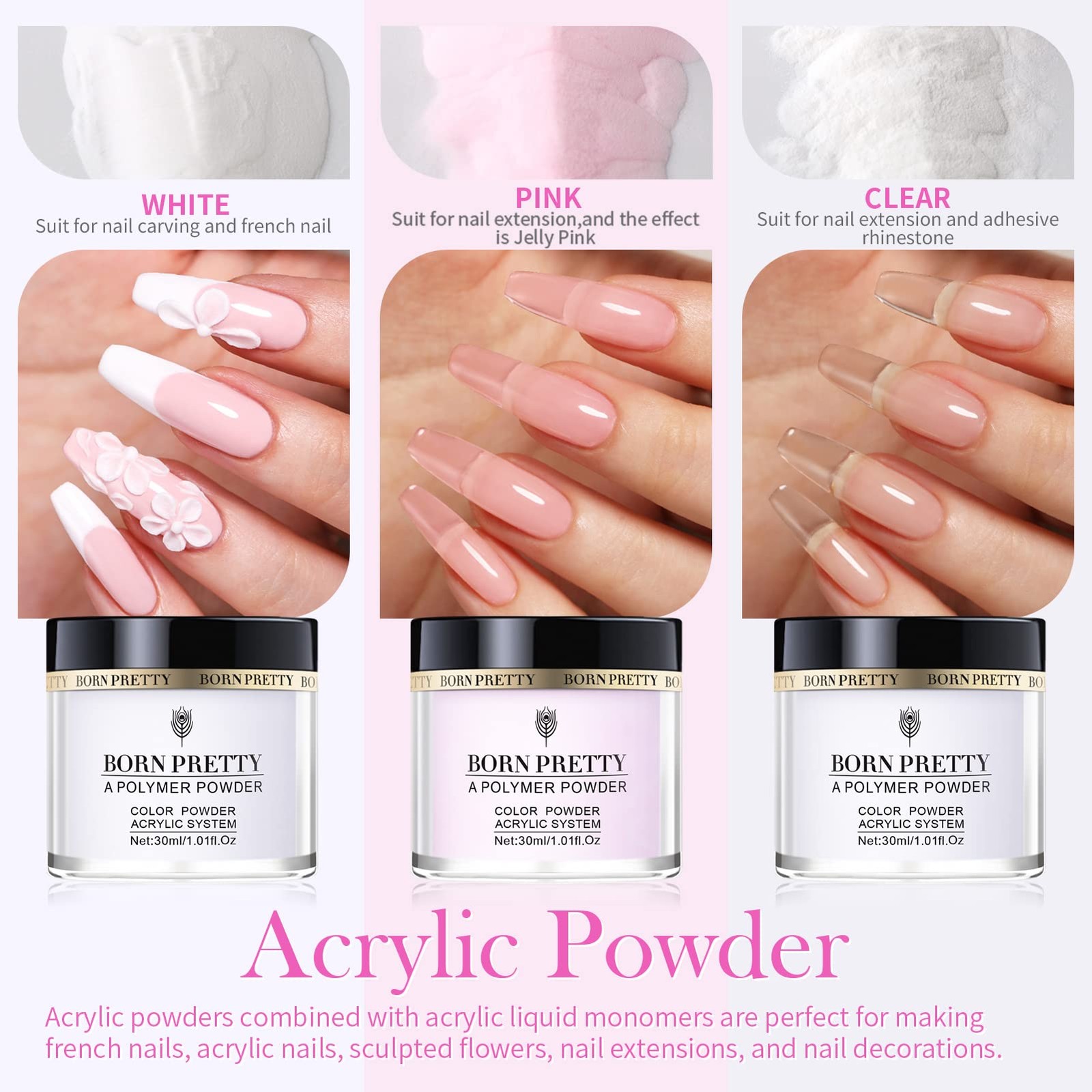 BORN PRETTY Acrylic Nail Kit with Everything ,96PCs Acrylic Powder and Liquid…