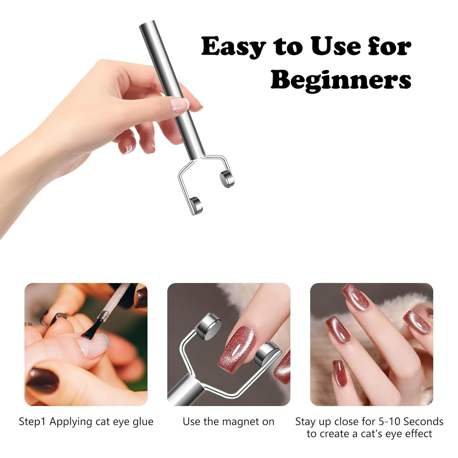 3 IN 1 Cat Eye Nail Magnet Y-Shaped Double Head Magnetic Gel Silver