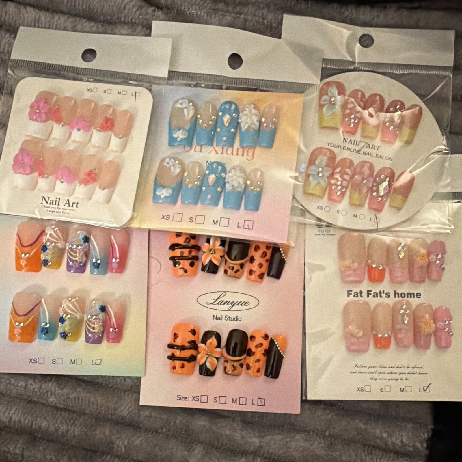 Press-On Nails Square 3D Floral Multicolor Full Cover Pre-Designed