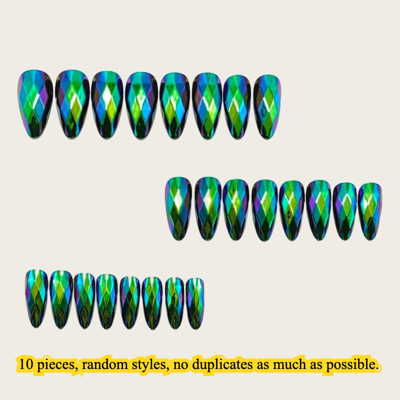 Long Round Almond Fake Nails Metallic Mirror Shimmer 3D Laser Glue on Nail Lot