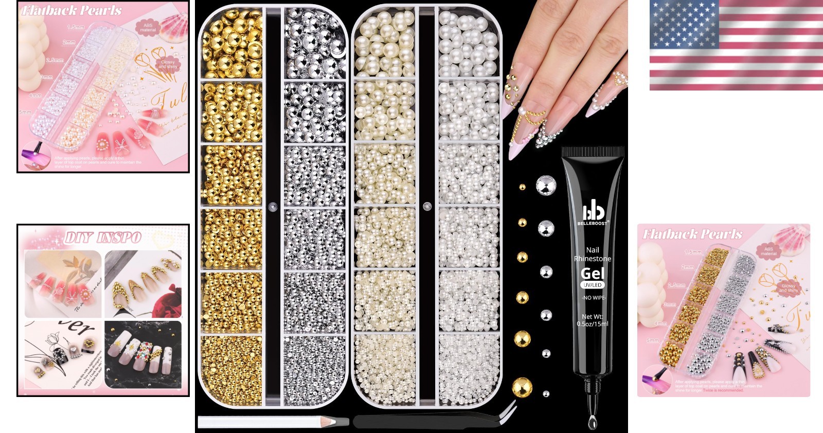 Elegant Nail Art Pearls & Adhesive Glue – 15 Durable Beads for Creative Projects