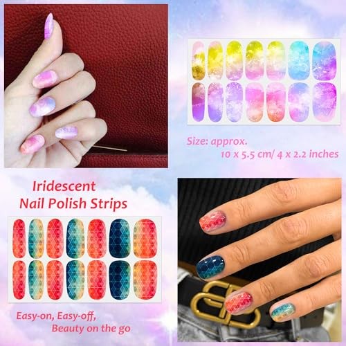 12 Sheets Gradient Nail Polish Strips with Nail File Self-Adhesive Aurora Neon