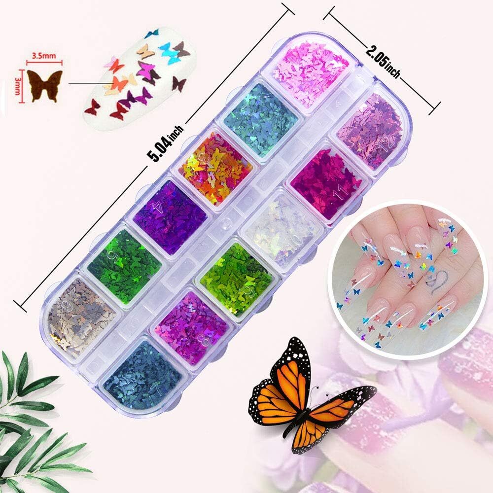 Decoracion Para Uñas Acrilicas Gel Brillo Natural De Mariposas 3D Foil 24 Color