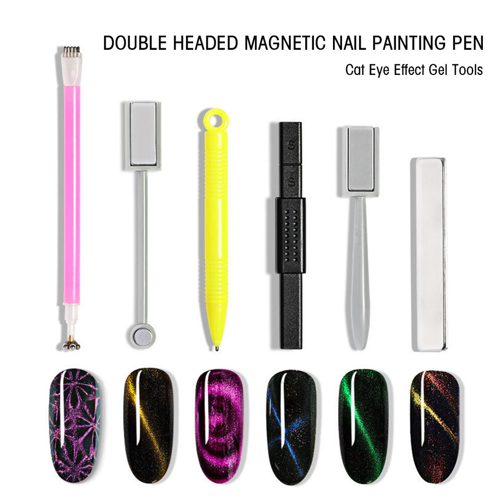 6Pcs Nail Magnet Tool Set With Double Head Flower Design Fr Cat Eye Use DIY S3T1