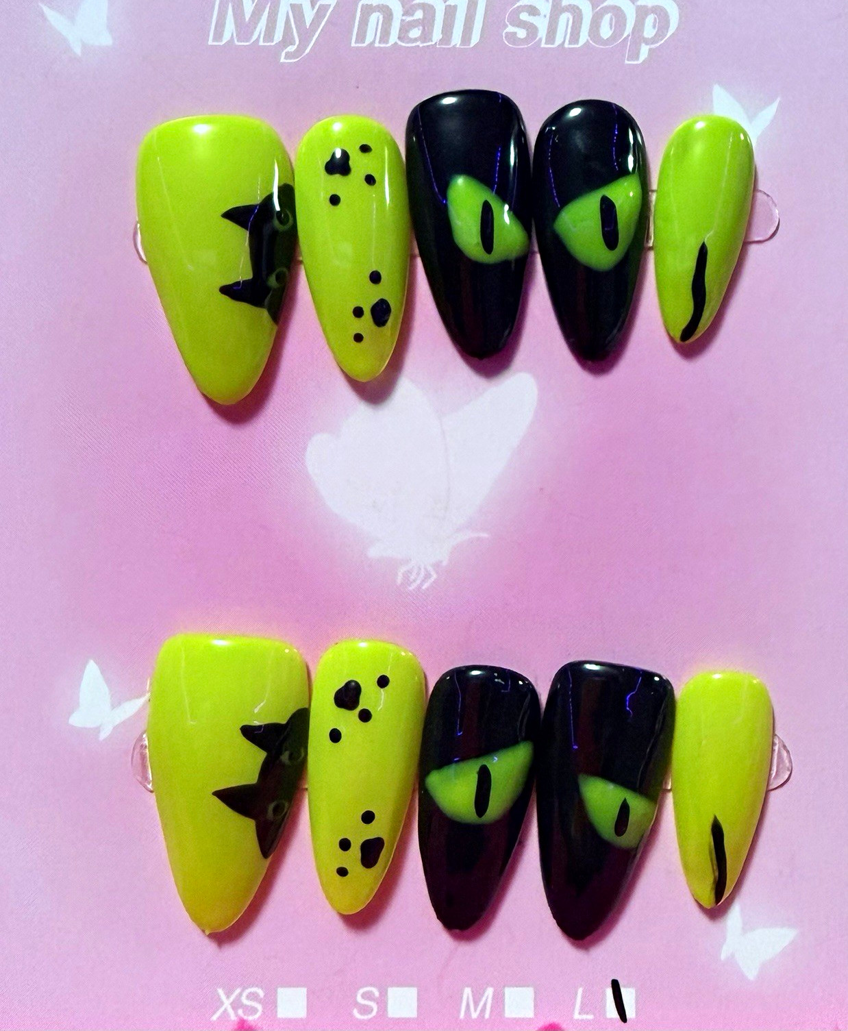 My nail shop Green/Black Cat Eye Almond Press-On Nails size large