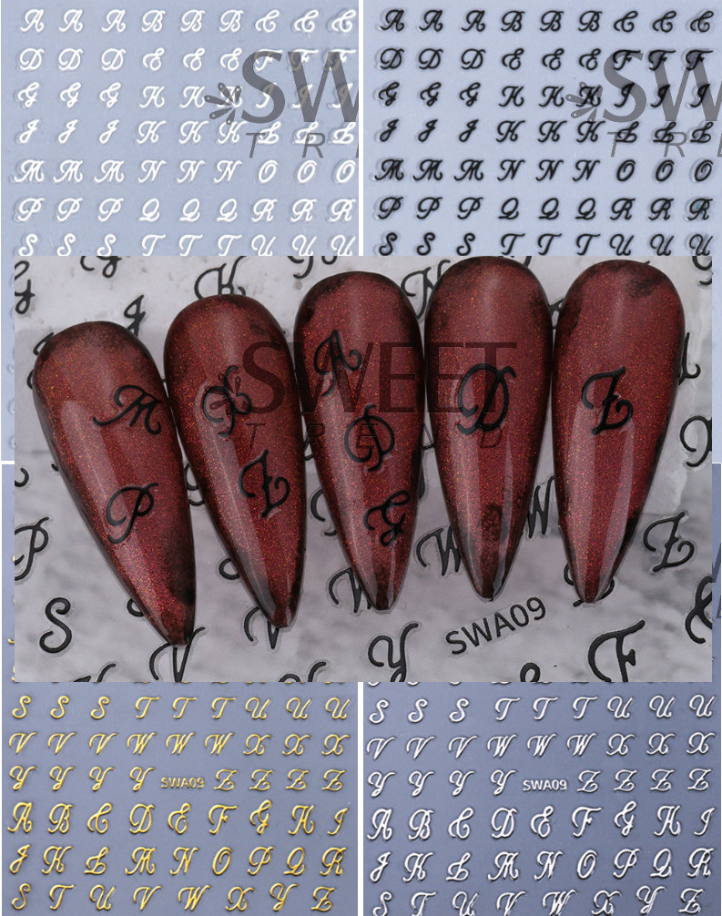 Nail Art 3D Decal Stickers Latin Roman English Alphabet Letters Uppercase NH23