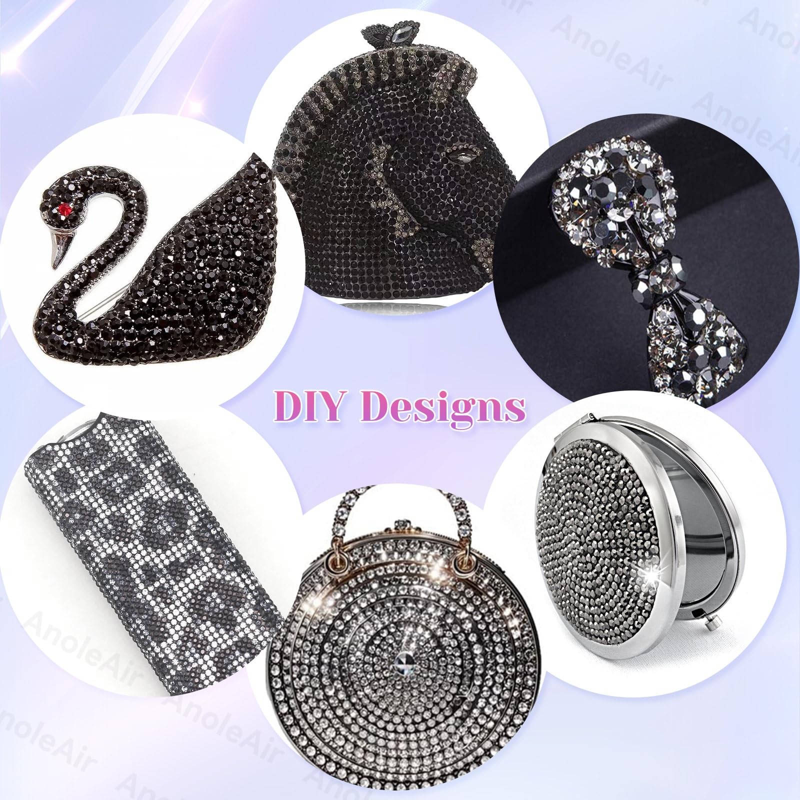12000Pcs Black Silver Rhinestones for Bedazzling Kit, 2/3/4/5/6mm Mix Sizes J…