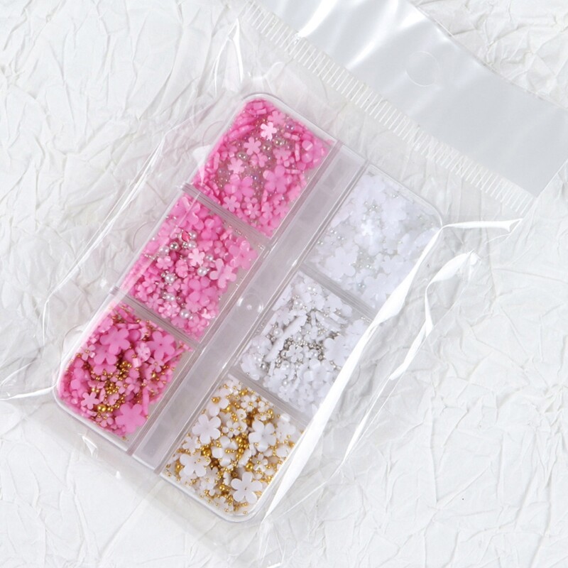 Pearl Nail Art Charms Nail Glitter White/Pink/Blue/Purple /Red Flower 3D Mixed