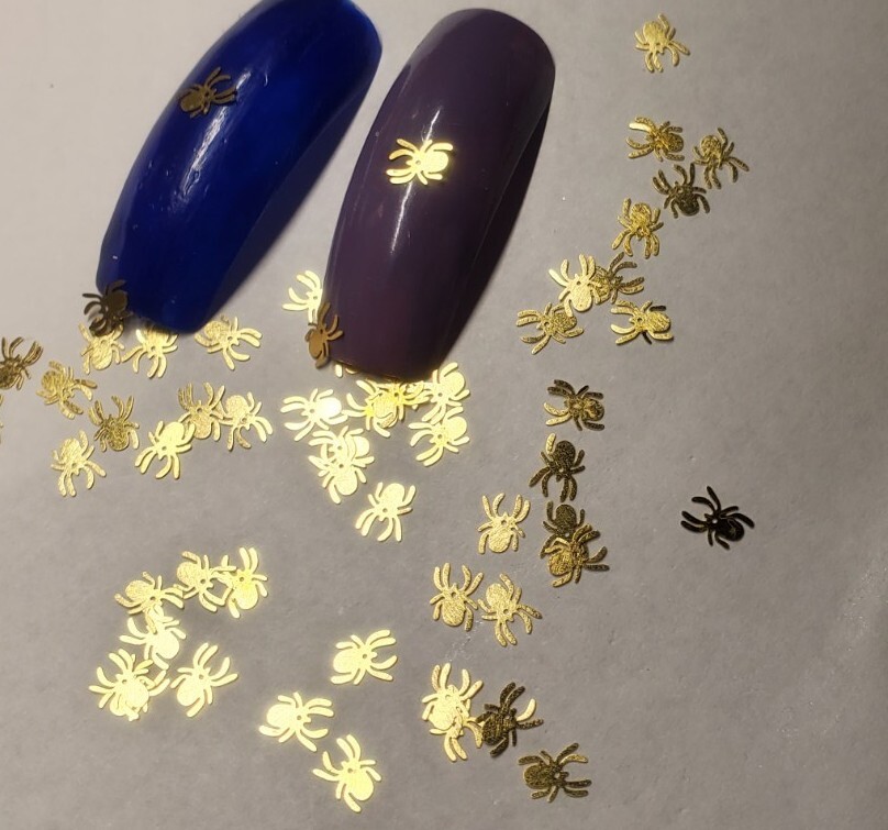 20pc Tiny gold metal spiders nail charms, small crafts, bendable, creepy nails