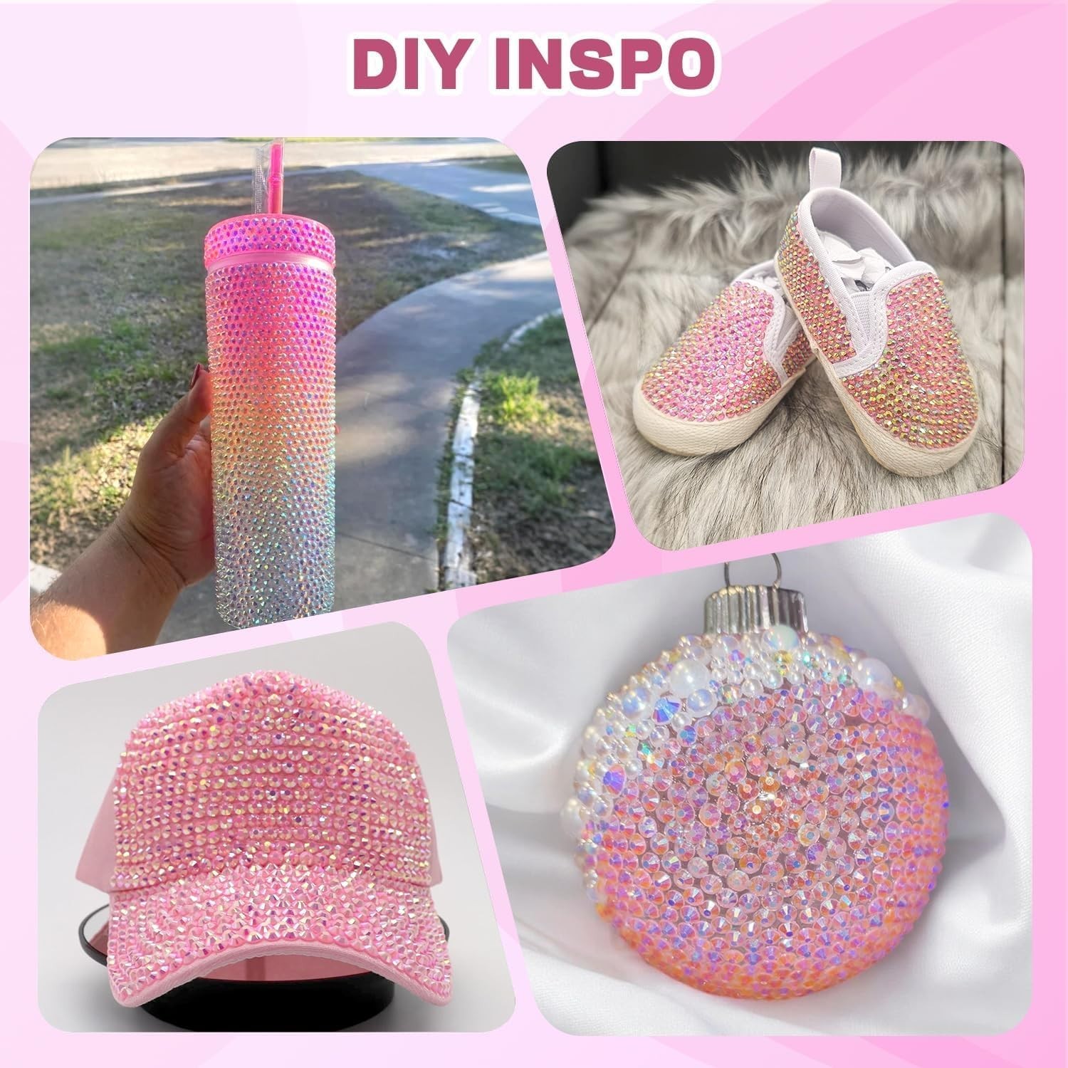 Pink Rhinestones 20000Pcs Bedazzling Kit with Jewelry Glue Resin Flatback Gems