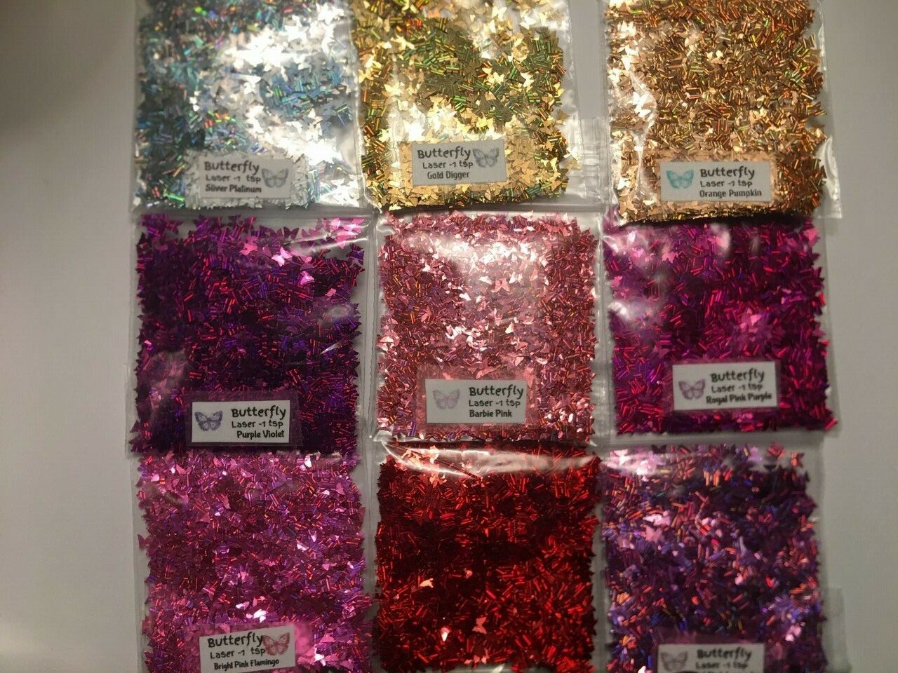 NEW! Laser Series Solvent Resistant BUTTERFLY shape Glitter Nail Art Face-US-tsp