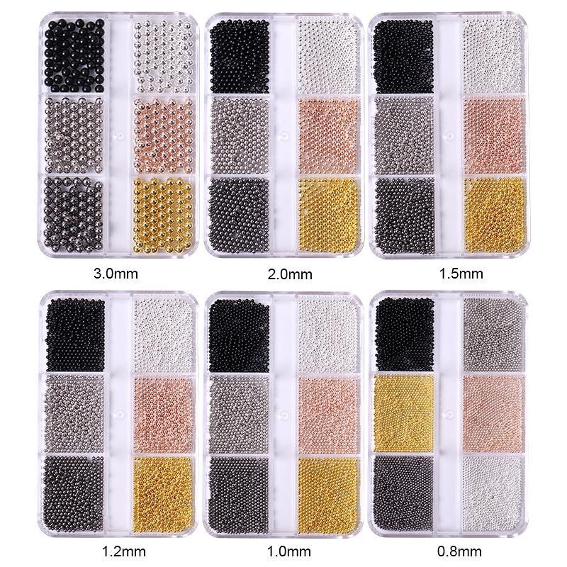 6-Grid 0.8mm-3mm Metal Small Steel Balls 8pcs Set – Mixed Sizes Nail Art DIY