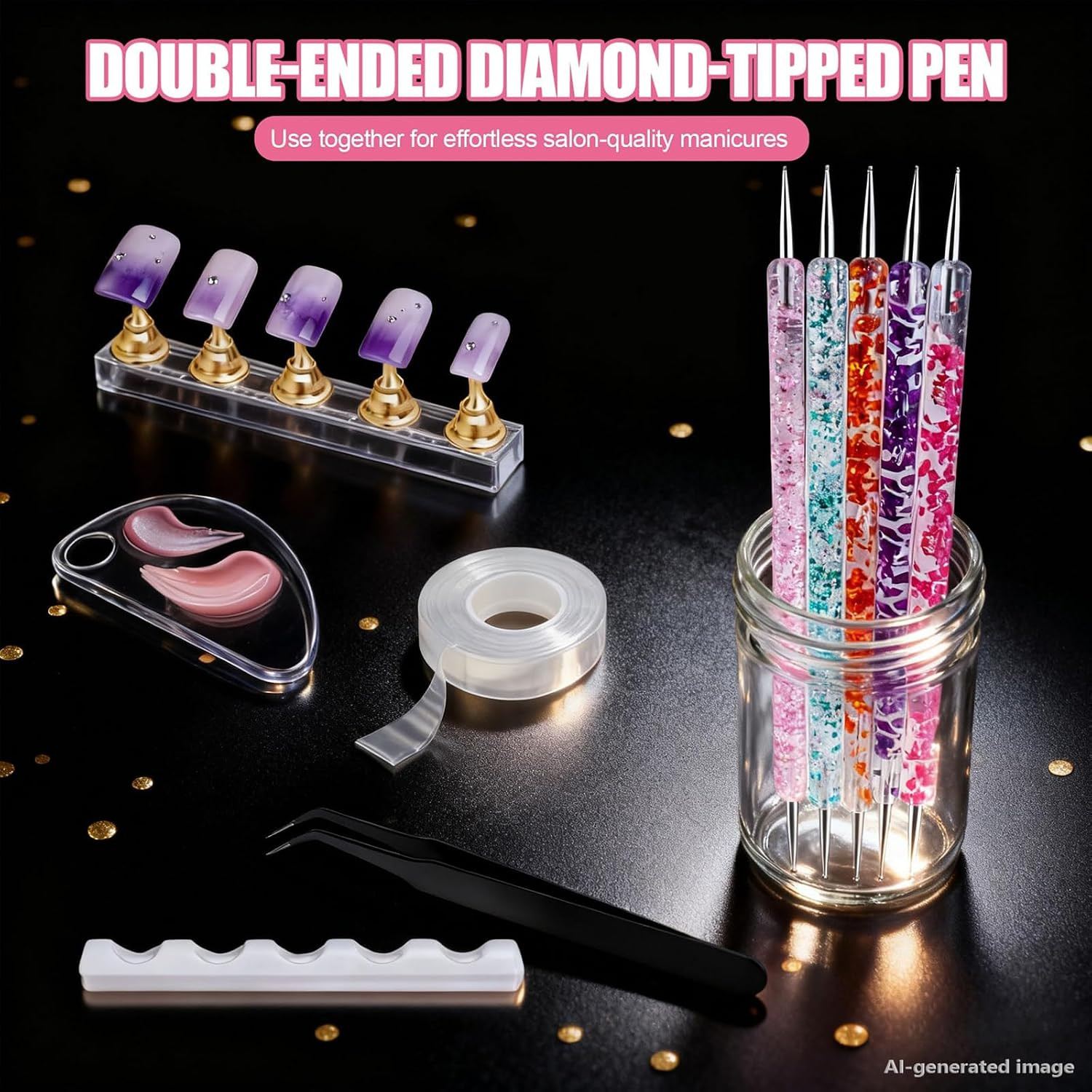 Nail Dotting Tools Art Brushes Kit with Nail Stand Gel Polish | Design Pen for N