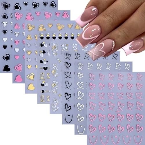 8 Sheets Valentine’s Day Nail Stickers for Nail Art 3D Self Adhesive Heart 1