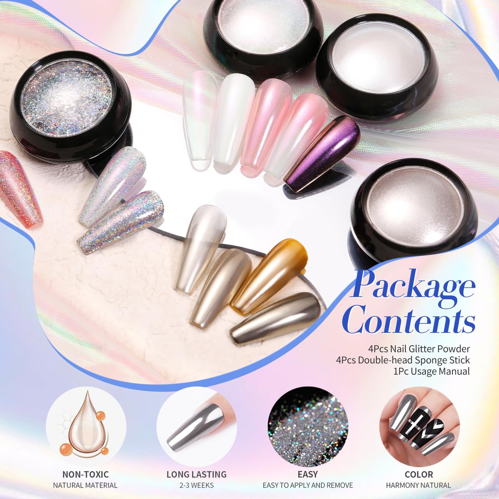 BORN PRETTY Chrome Nail Powder,White 4 Count (Pack of 1), A-nail powder set