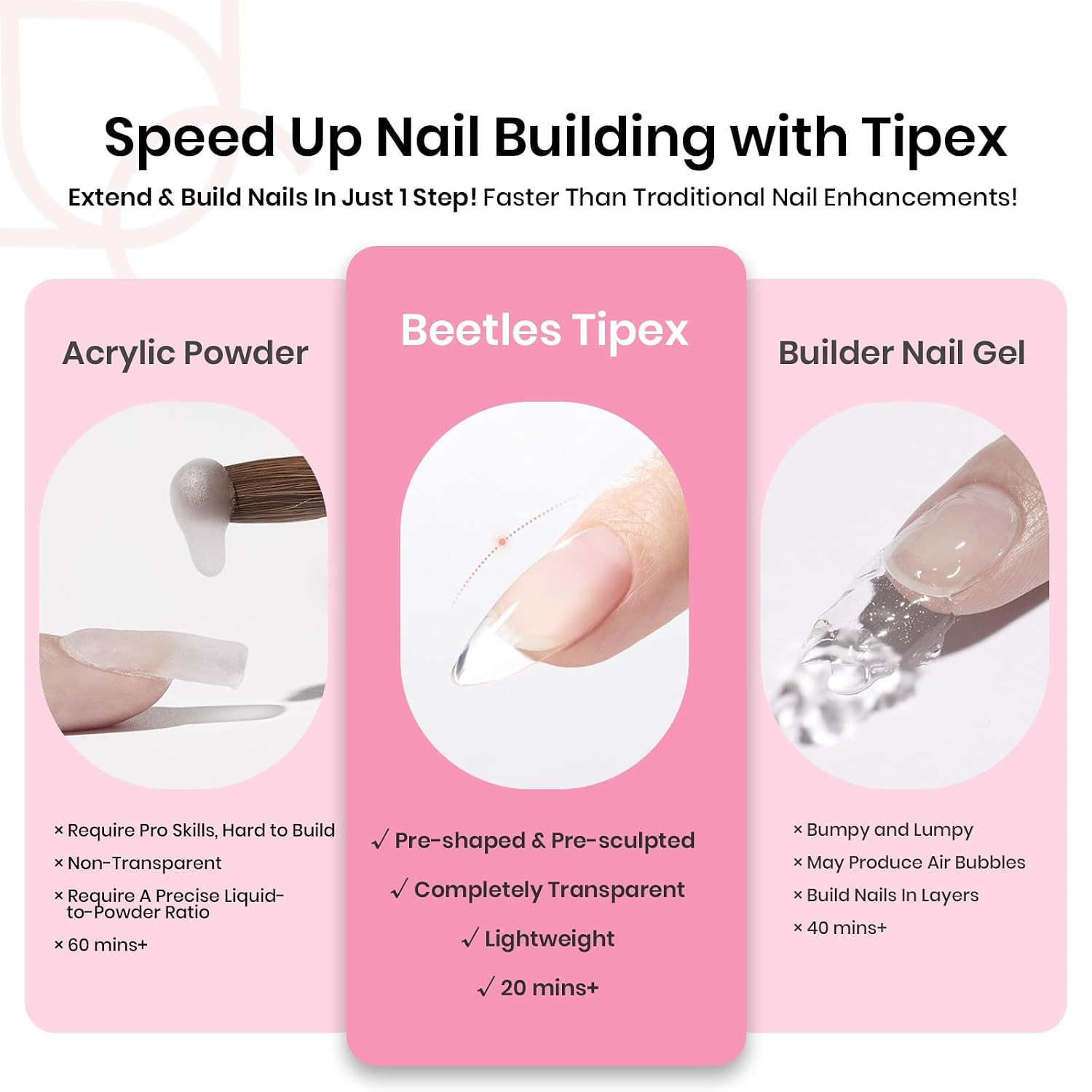 Tipex Instant Apex Nail Tips Kit, Medium Almond, 224PCS 16 Sizes 00-14, No Build