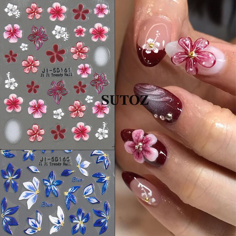 2Pcs 3D Nail Art Stickers Hibiscus Flower Bride Decals Decoration JI160/161 NH29