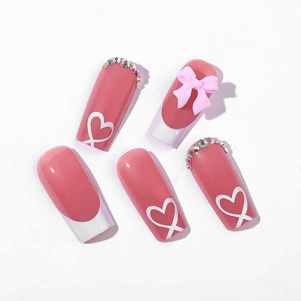 RikView Long Press on Nails Pink Fake French Tips 24 Piece Set,