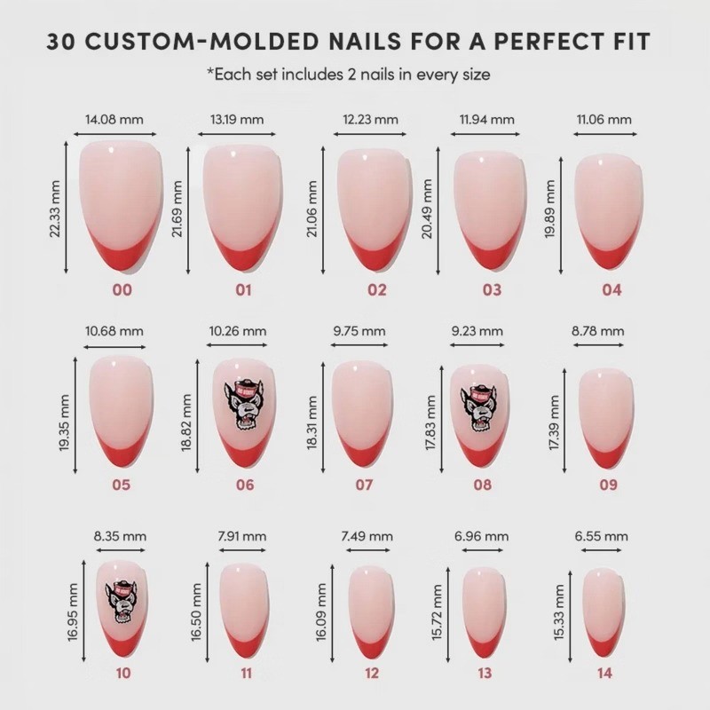 NC State Wolfpack Press-On Nails: Almond Shape, Gloss Finish, 30 Pieces
