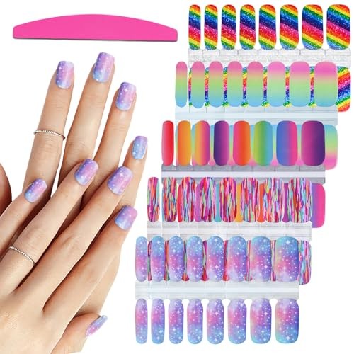 5 Sheets Rainbow Nail Wraps Nail Polish Stickers Self Adhesive Rainbow Style
