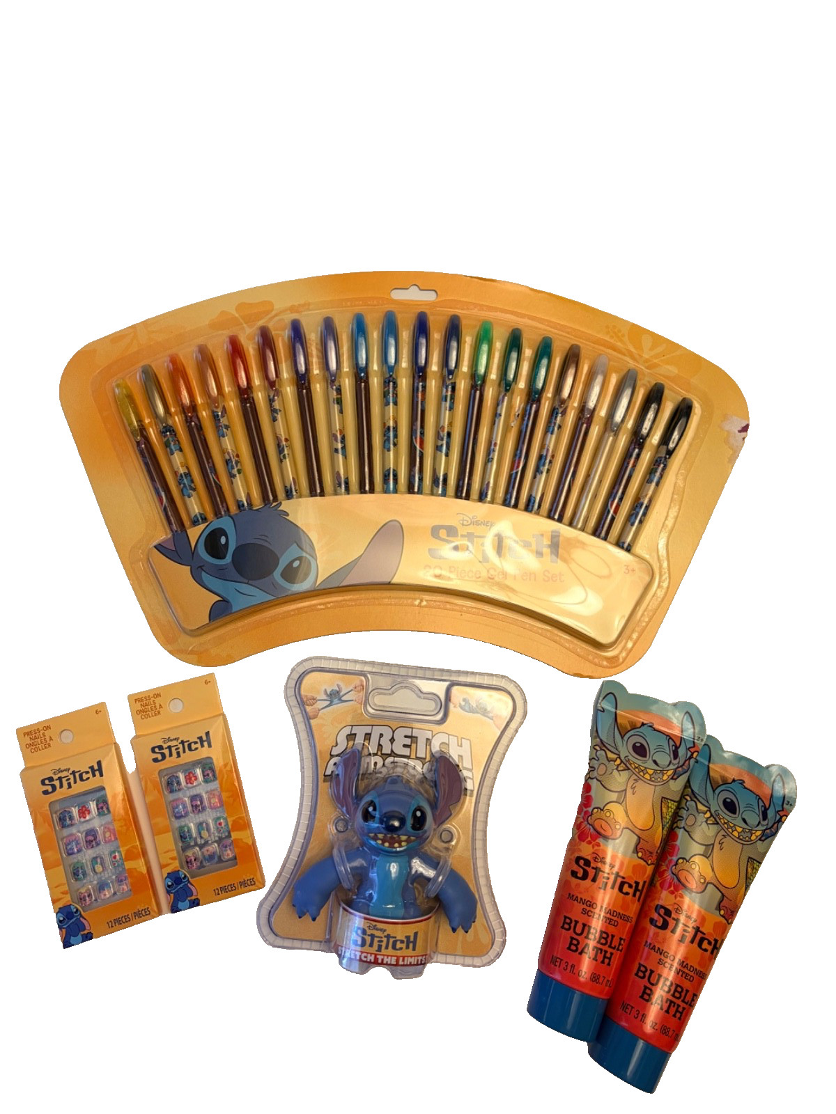 Stitch Kids Gift Bundle Pens Bubble Bath Press On Nails Figure 6 Pc