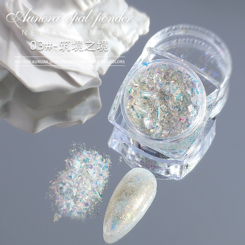 1 Jar AURORA Chrome Nail Art Flakes Multi Chrome Chameleon Peacock Galaxy Chrome