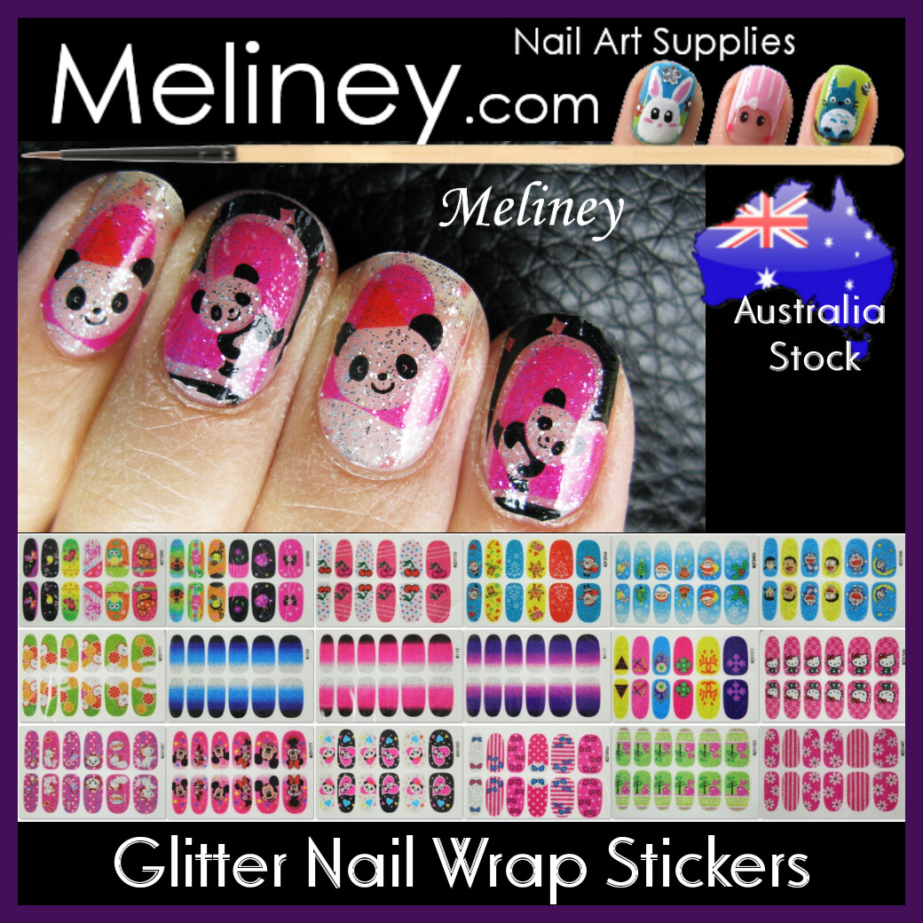 Glitter Full Nail Wraps Stickers Cartoon Pattern Animals gradient snowflake