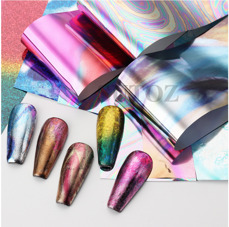10Pcs Nail Art Foil Stickers laser Star Print Pattern Transfer Decals Tips NS54