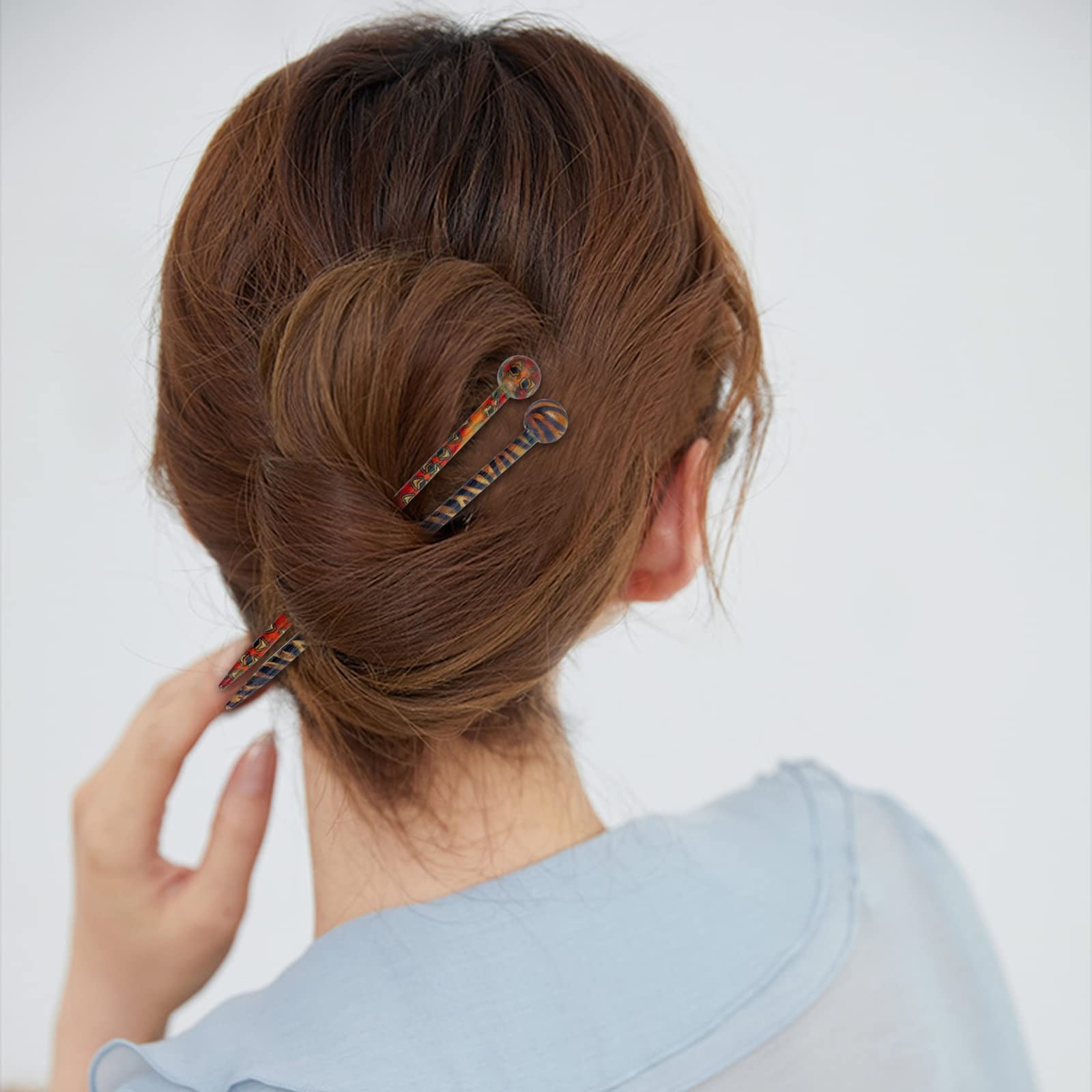 24 Pcs Boho Vintage Wood Hair Sticks 1 Count (Pack of 24), Red, Orange