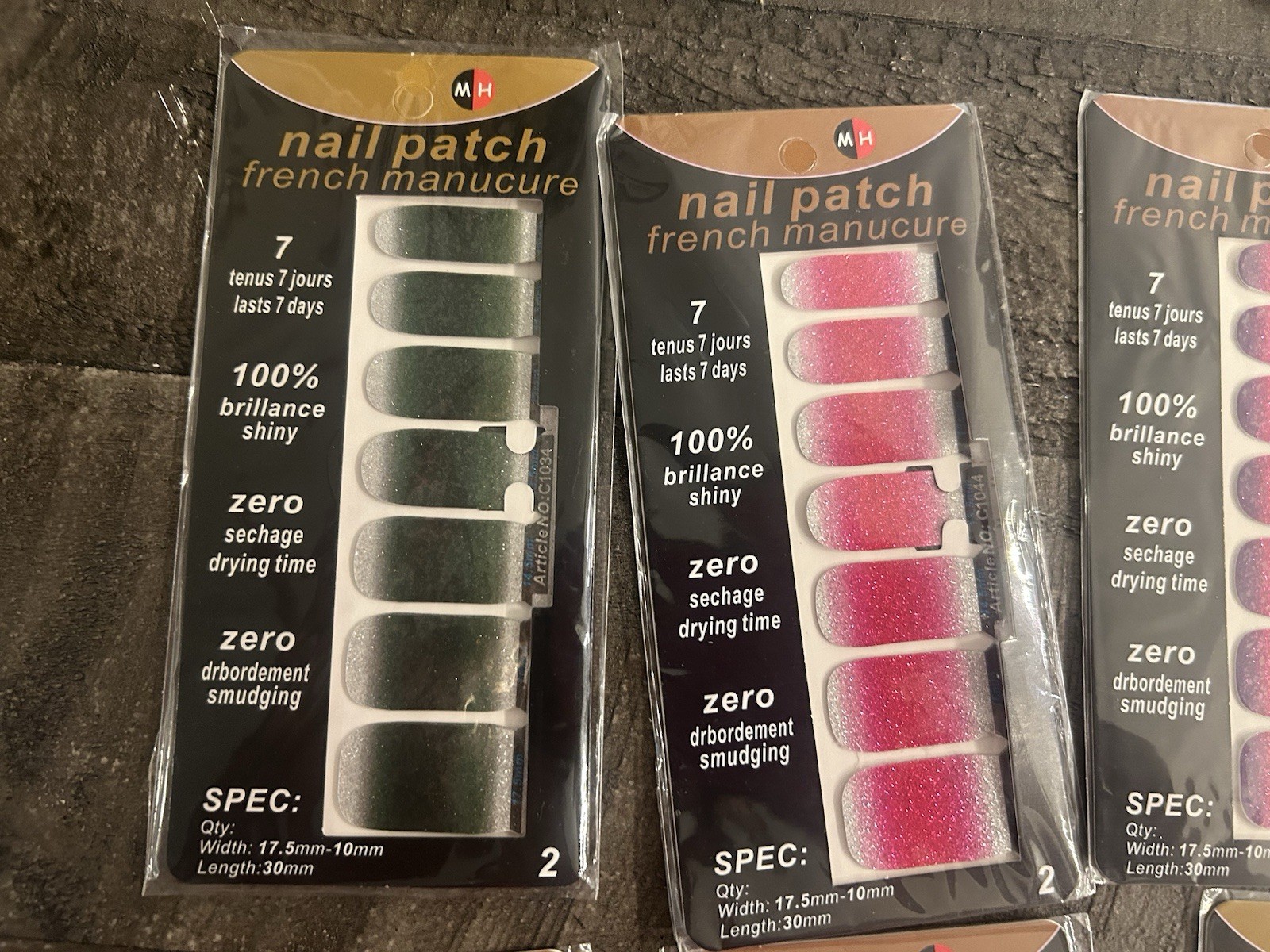 Nail Patch French Manicure Polish Stickers Last 7 Days 13 Different Sets Glitter