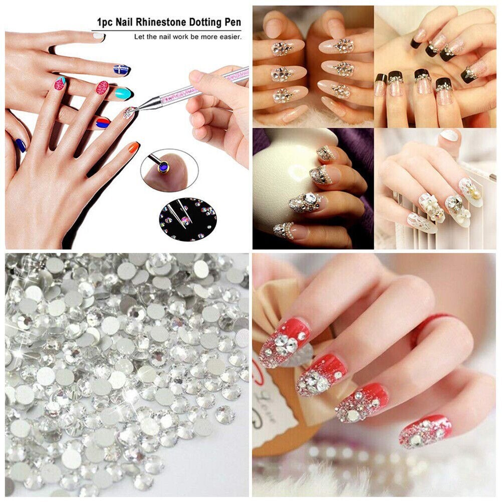 Crystal AB Rhinestones Dimante Flat Nail Art Gems Picker Wax Dotting Pen Tweezer