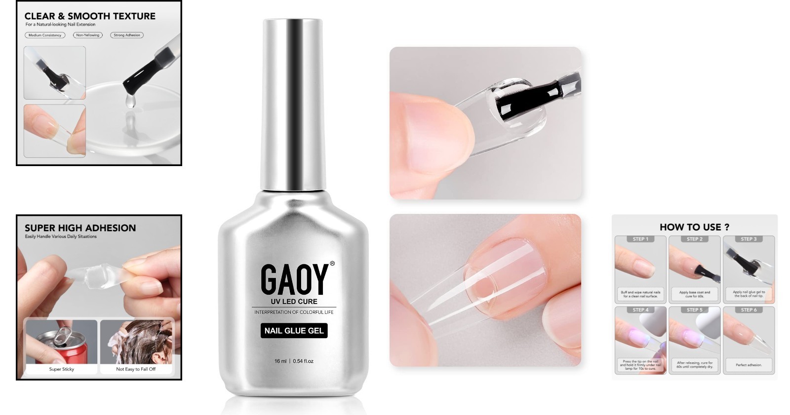 Acrylic Nail Glue Gel – 16ml Non-Toxic, 60s Cure for Strong, Sheer Press-On Hold