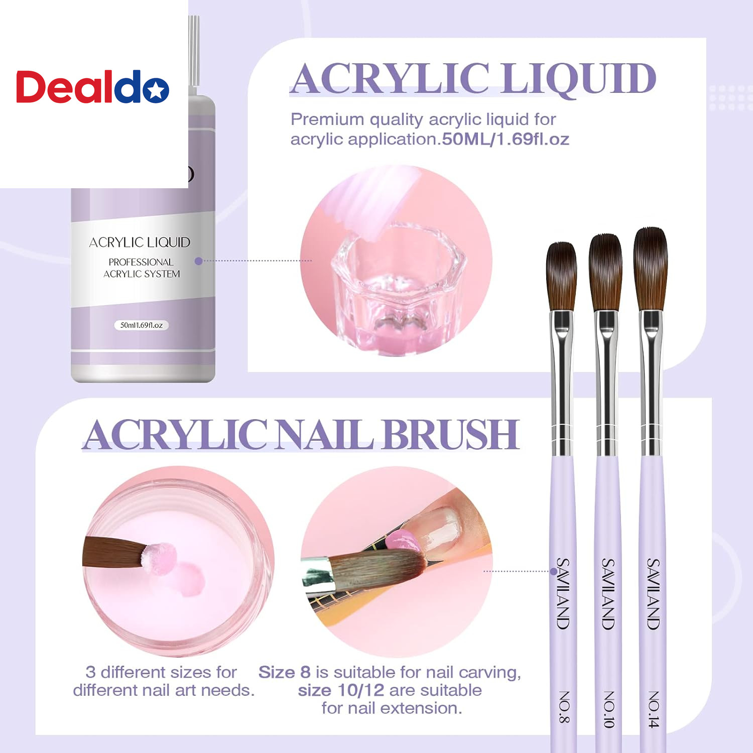 Acrylic Nail Kit for Beginners: 3 Colors Acrylic Powder, 50Ml Acrylic Liquid, #8