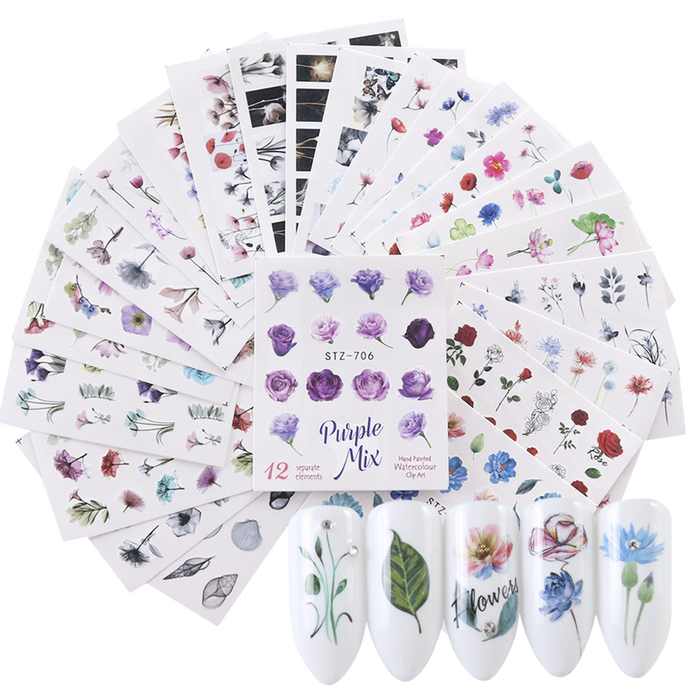 Nail Art Water Transfer Sticker Flower Rose Butterfly Flamingo Seashell Decals