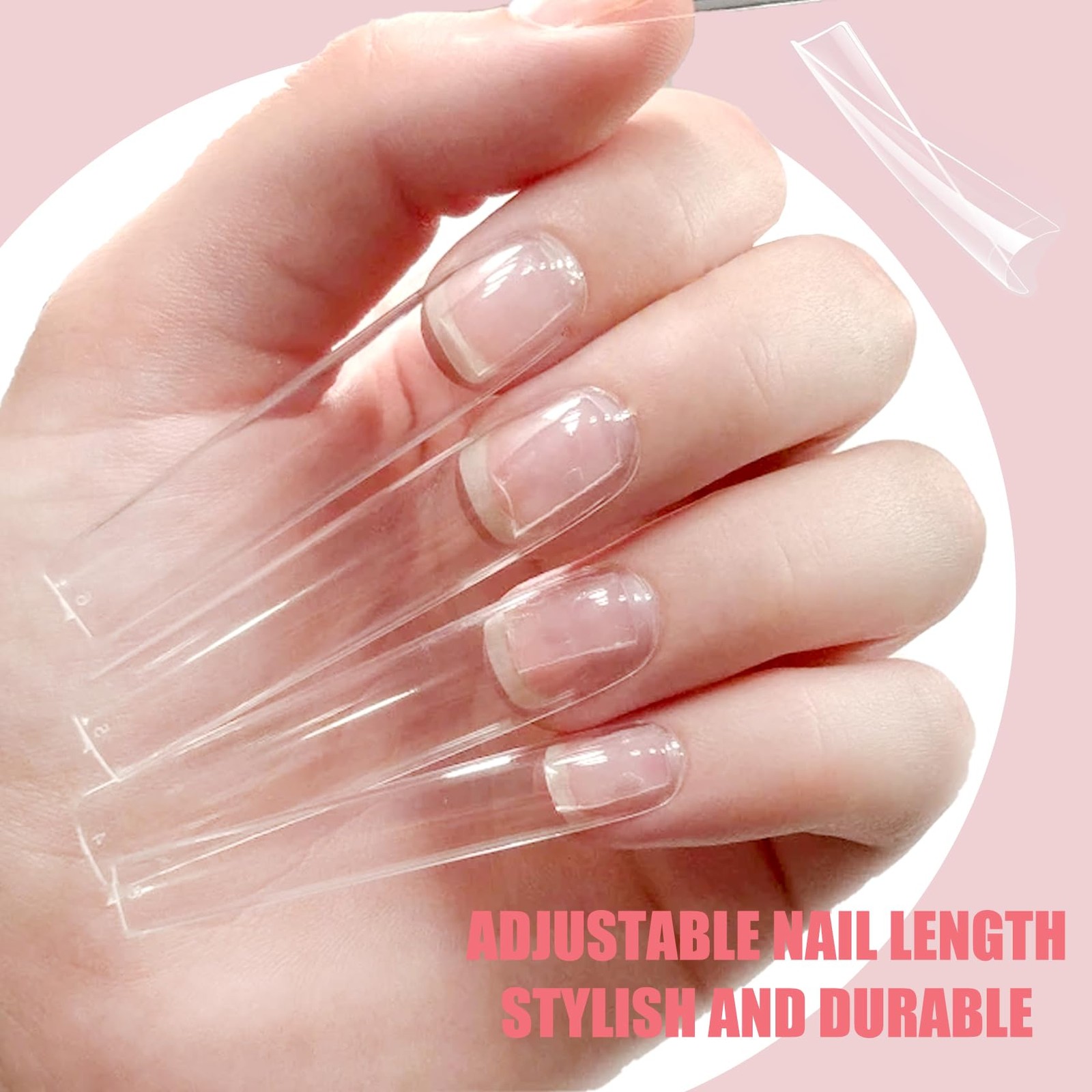 360Pcs Clear Long Coffin Nail Tips Full Set,Fake Nails Soft Gel Full&Half Cov…