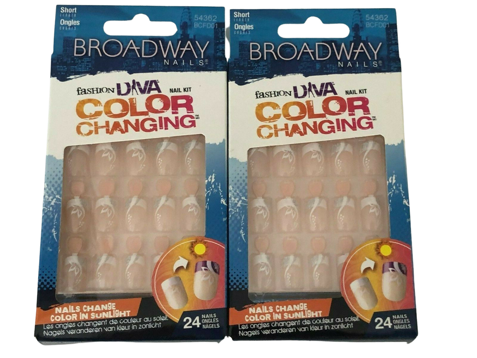 (2) KISS BROADWAY FASHION DIVA COLOR CHANGING NAILS SHORT BCFD01 (No Glue)