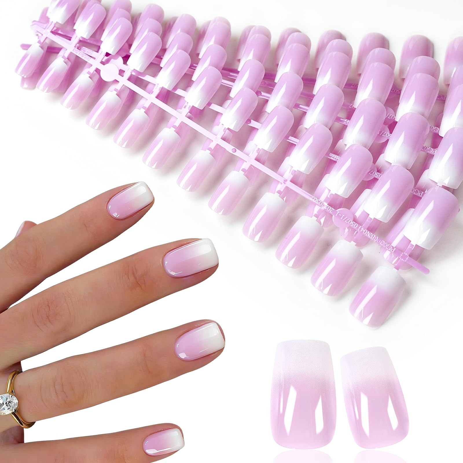 White Pink Ombre French Tip Press On Nails, 120Pcs French Gel Nail Tips Short…