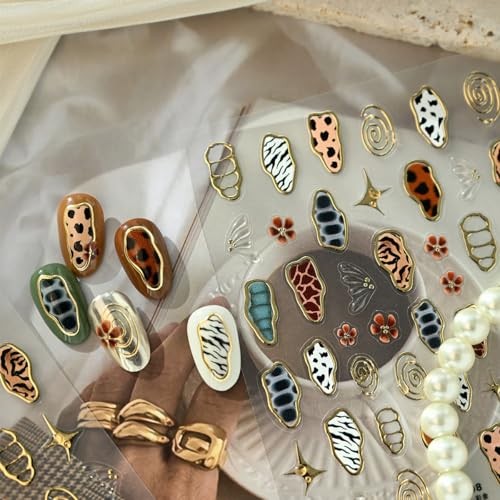 5D Embossed French Leopard Print Nail Stickers for Nail Art Cool Leopard -15