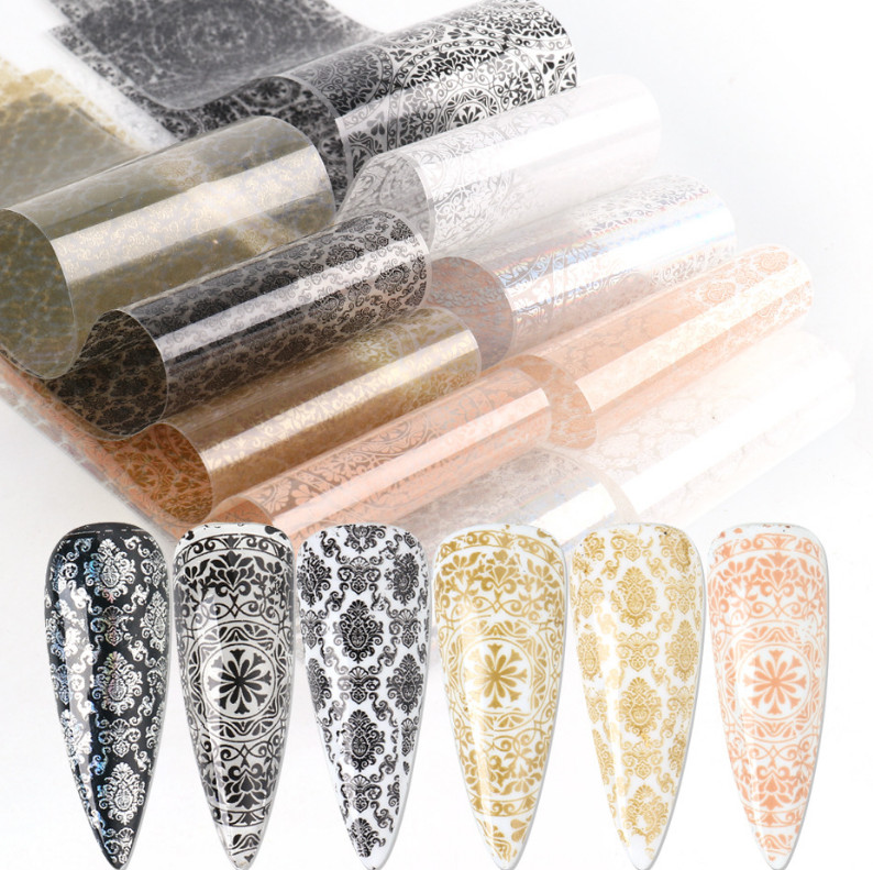 10pcs Nail Foils Transfer Stickers Decals Holographic Retro Flower Nail Art 526