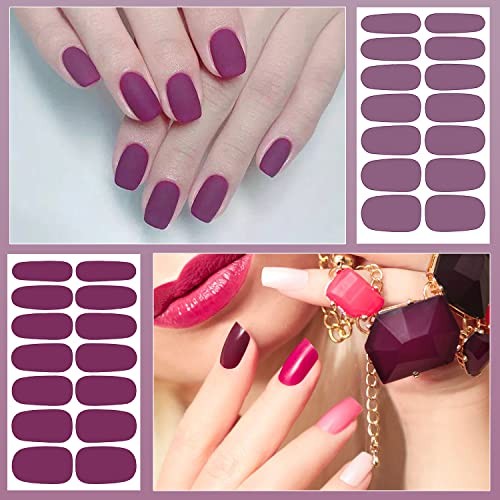 16 Sheets Nail Wraps for Women Nail Polish Strips Solid Color Self Purple