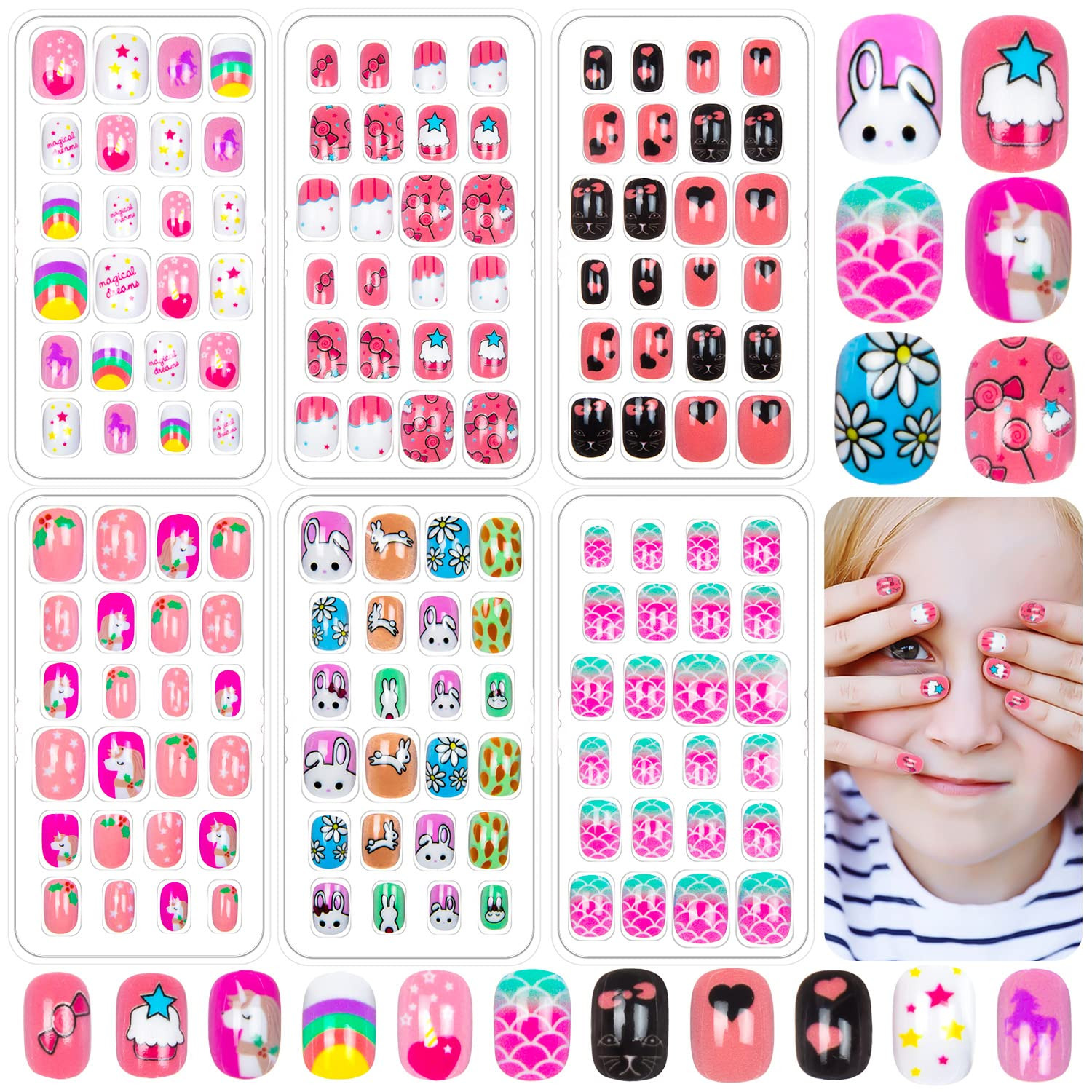 144 Pieces Press on Nails for Kids Children Fake Nails for Girls Artificial Kids