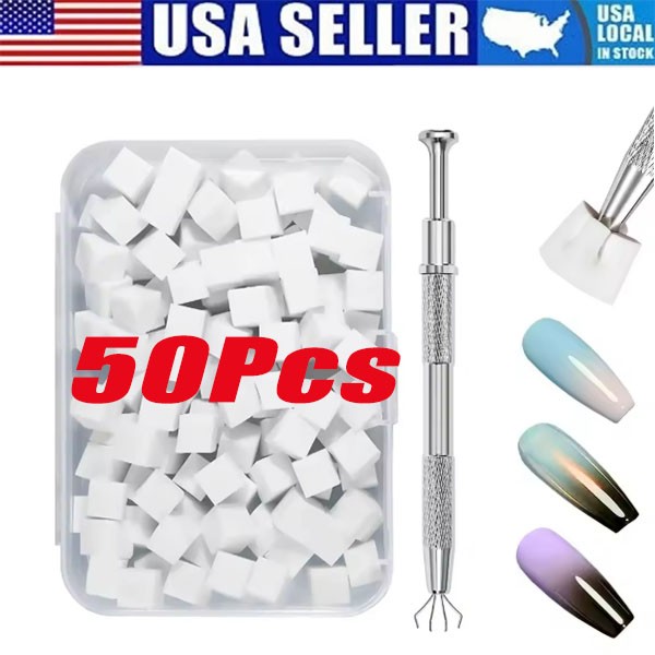 50Pcs Nail Art Soft Sponge With Versatile Portable Grabbing Pen