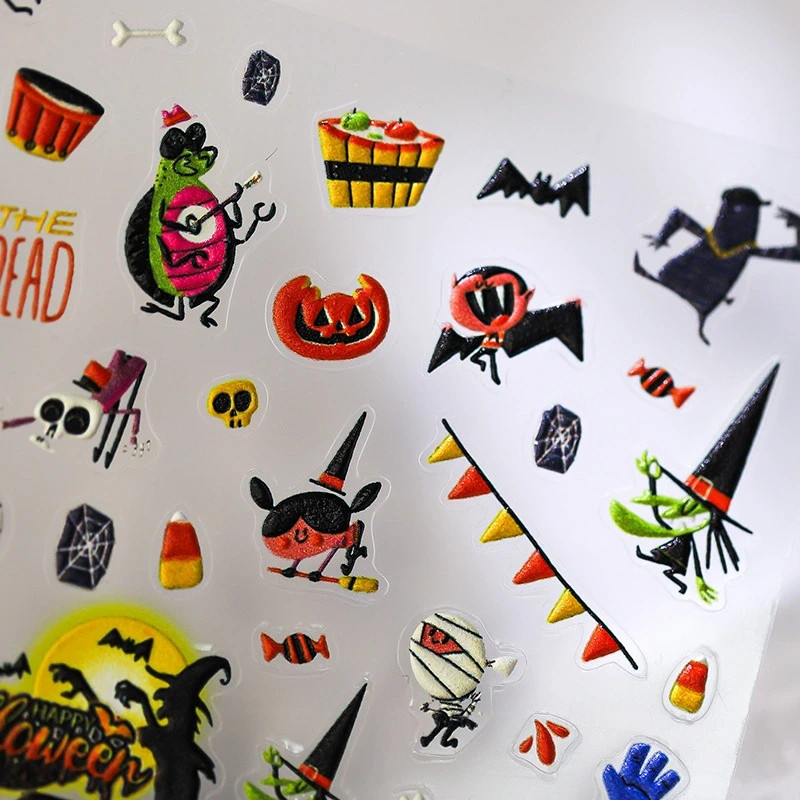 Halloween Ghost Nail Stickers – Cartoon Pumpkin, Witch & Spooky Decals (355)