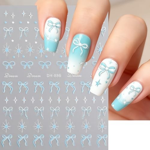 Nail Art Stickers Valentines Nail Decals 3D Self Adhesive Black Blue Pink Bow