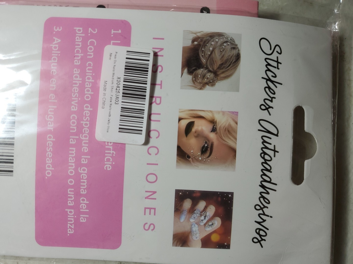 Press On Nails Medium -Light Pink Medium 1 Count (Pack of 24) +3DStickers.