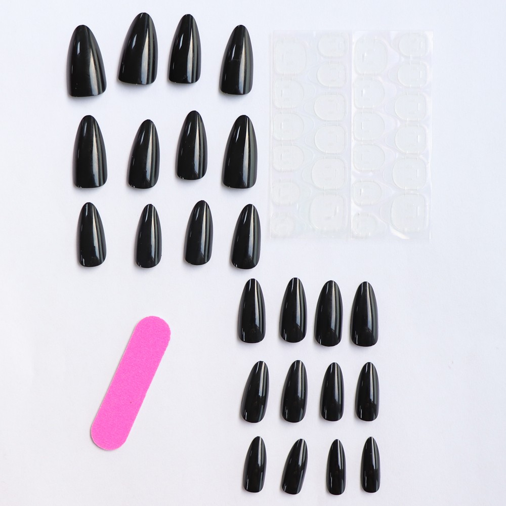 24Pcs Black Long Ballet Press on Nails Acrylic Square False Nails Almond Nail Ar