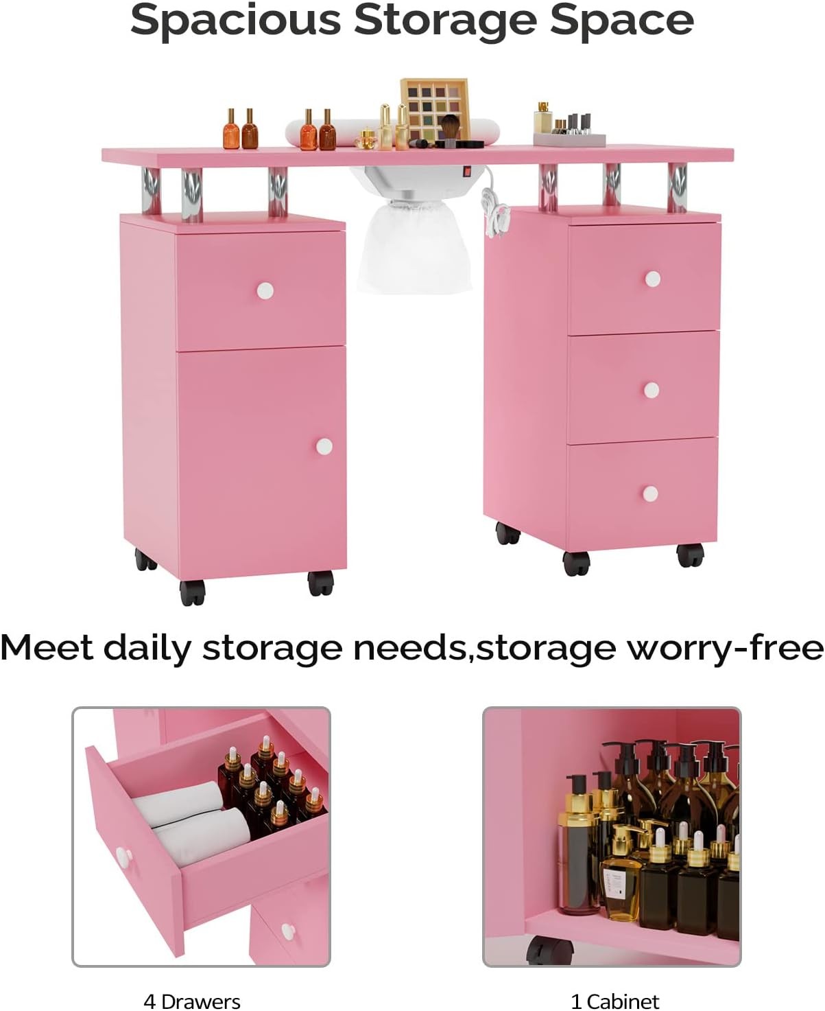 Large Manicure Nail Table Station Desk w/ Dust Collector Beauty Salon Equipment